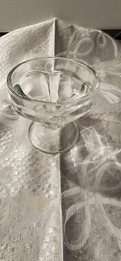 Vintage Clear Pressed Glass Sherbet Dessert Compote PedestalBowl Crosshatch Foot